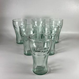 Vtg Coca Cola Coke Green Embossed Bell Shaped Juice Glasses Collectible Lot of 6